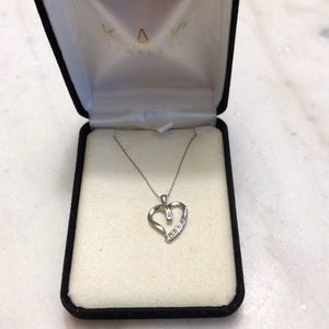 10K white gold heart necklace with diamonds